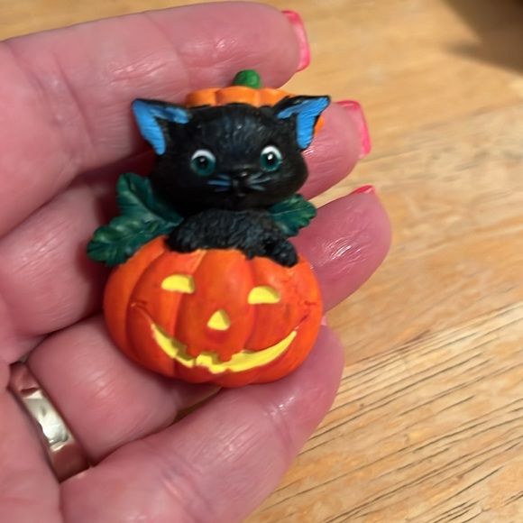 Halloween pumpkin with black cat brooch, Lot S - Picture 2 of 4